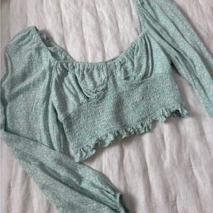 Cotton Candy Mint Floral Smocked Crop Top